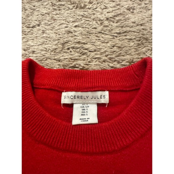 Sincerely Jules Red Fair Isle Christmas Sweater Bow Snowflake Holiday Small - Picture 2 of 4